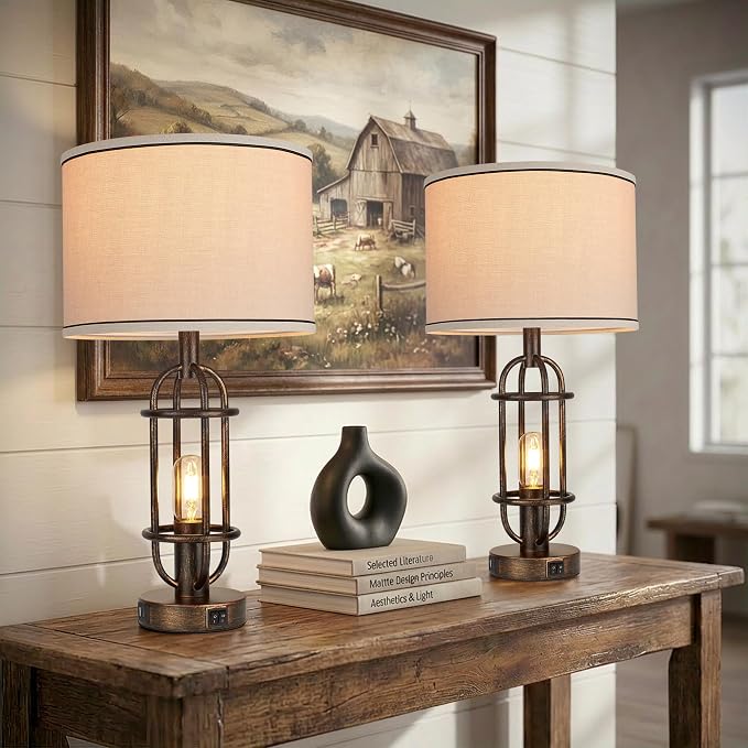 Reaketon Table Lamps for Living Room Set of 2, 22.3" Farmhouse Lamps for - Image 4