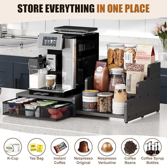 Coffee Station Organizer with K Cup Holder, 28 Pod Capacity, 3-Tier Syrup Rack - Image 4