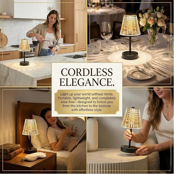 Black Cordless Table Lamp Rechargeable, Small Battery Powered Lamp 5000mAh - Image 2