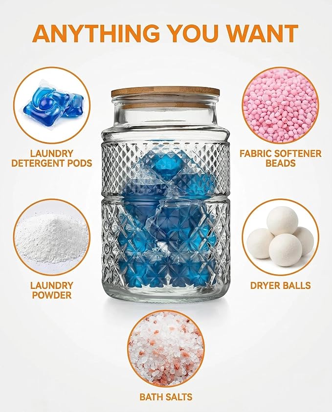 Large Glass Storage Jar, 2 Pack 60 FL OZ Glass Food Storage Containers - Image 3