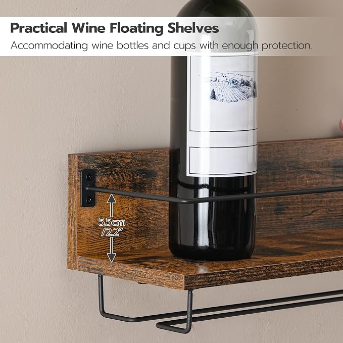 HOOBRO Wall Mounted Wine Rack 2 Pack, Hanging Wine Shelves, Wine Glass Bottle - Image 7