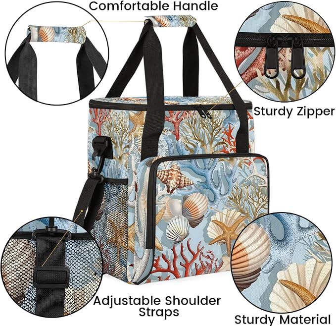 Nautical Coastal Coffee Maker Carring Bag, Large Insulated Storage Organizer - Image 6