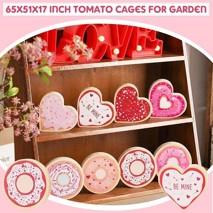 Novabright 8 Pcs Donut & Heart Wooden Tiered Tray Decor, Cute Pink Dessert - Image 5