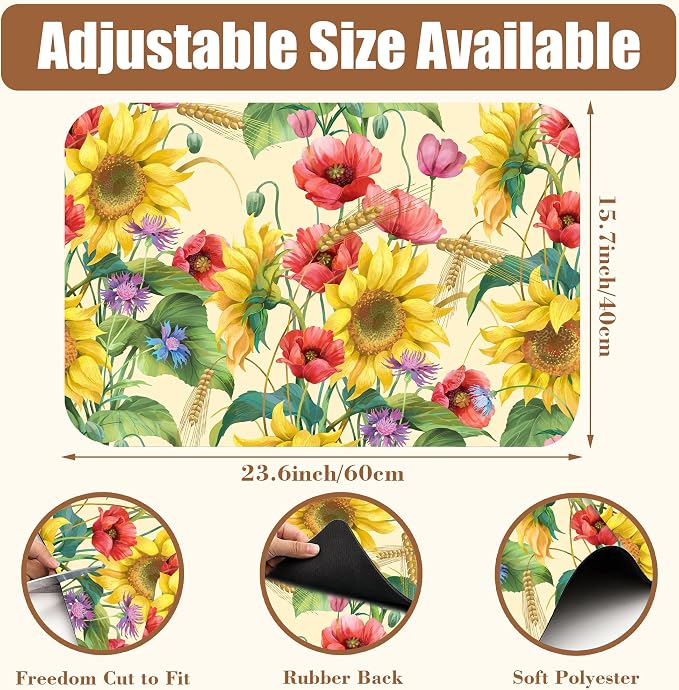 Yellow Sunflower Cornflower Coffee Mat Absorbent Dish Drying Mat - Image 2