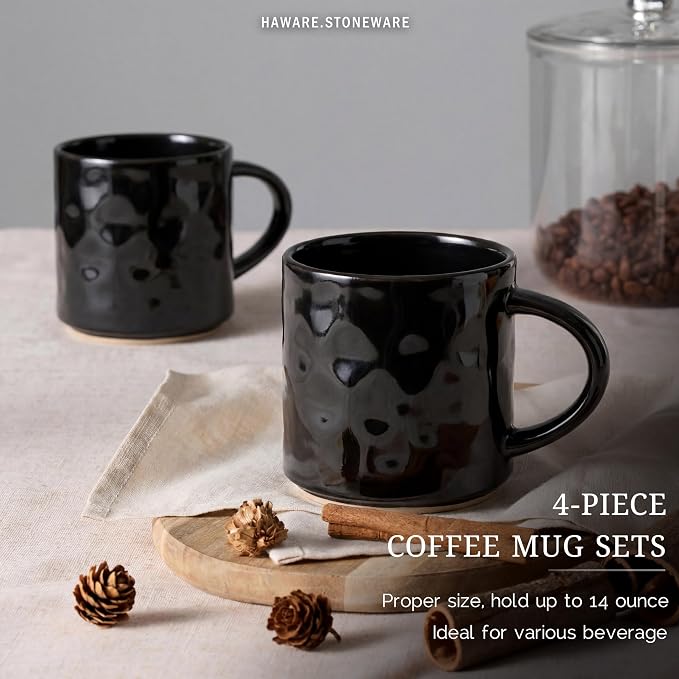 HaWare 14OZ Coffee Mugs Set of 4, Stoneware Coffee Cups - Image 3