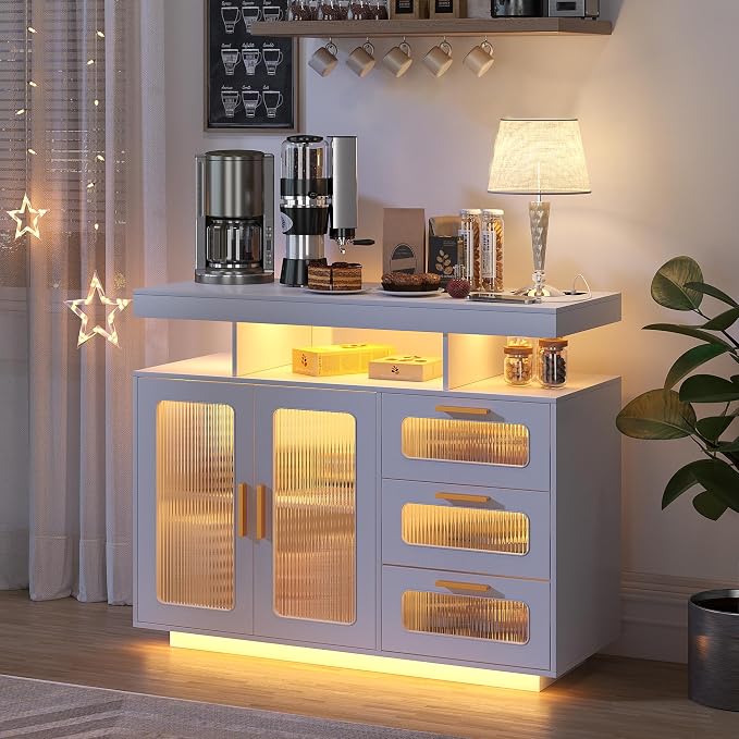 HWB Coffee Bar Cabinet with Storage, Buffet Sideboard with RGB Light, Modern by HWBEnjoywarmhome