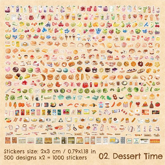 1000 Pcs Small Kawaii Dessert Stickers – 2x3cm Cute Mini Waterproof Vinyl - Image 3