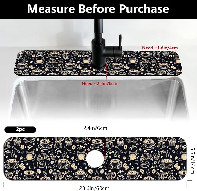 2 Pcs Kitchen Sink Splash Guard Faucet Mat Coffee Element Pattern Faucet Mat - Image 2