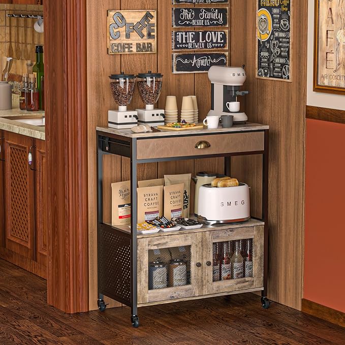 X-cosrack Large Coffee Bar Cabinet，3 Tiers Kitchen Coffee Cart - Image 8
