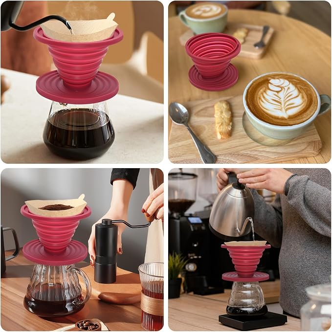 2 Pcs Collapsible Pour Over Coffee Dripper, Reusable Silicone Coffee Filter - Image 5