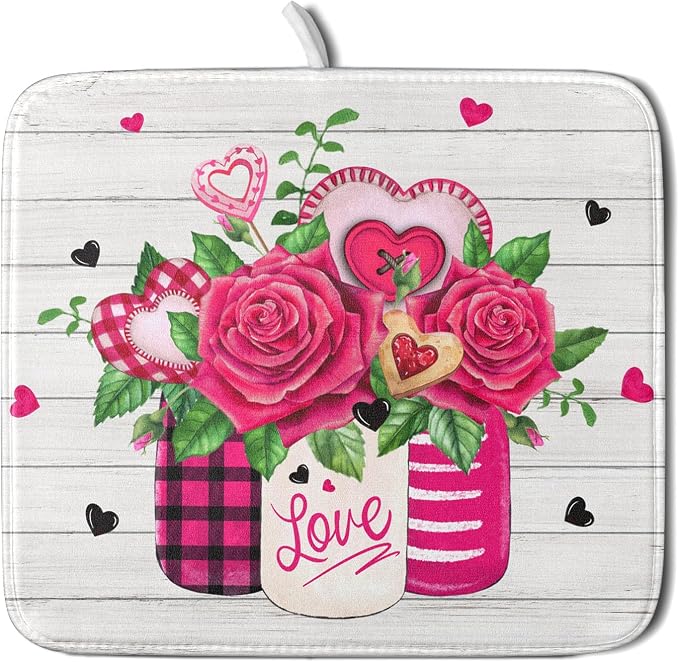 Valentine's Day Rose Flower Dish Drying Mat by Sweetshow