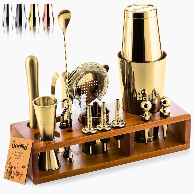 Barillio Gold Bartender Kit – 23-Piece Stainless-Steel Cocktail Shaker Set by Barillio