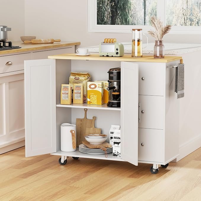 JY QAQA 40" Rolling Kitchen Island Cart on Wheels, Mobile Storage Cabinet - Image 7