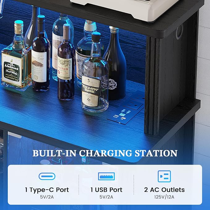 47'' Wine Bar Cabinet with Mini Fridge Space & Charging Station, Coffee Bar - Image 7