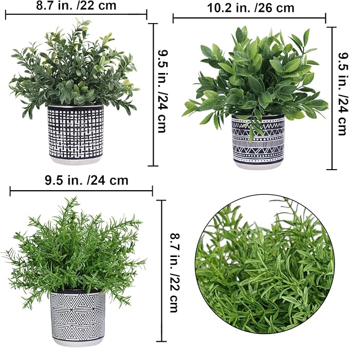 Winlyn Set of 3 Small Potted Plants Artificial Eucalyptus Rosemary Boxwood - Image 2
