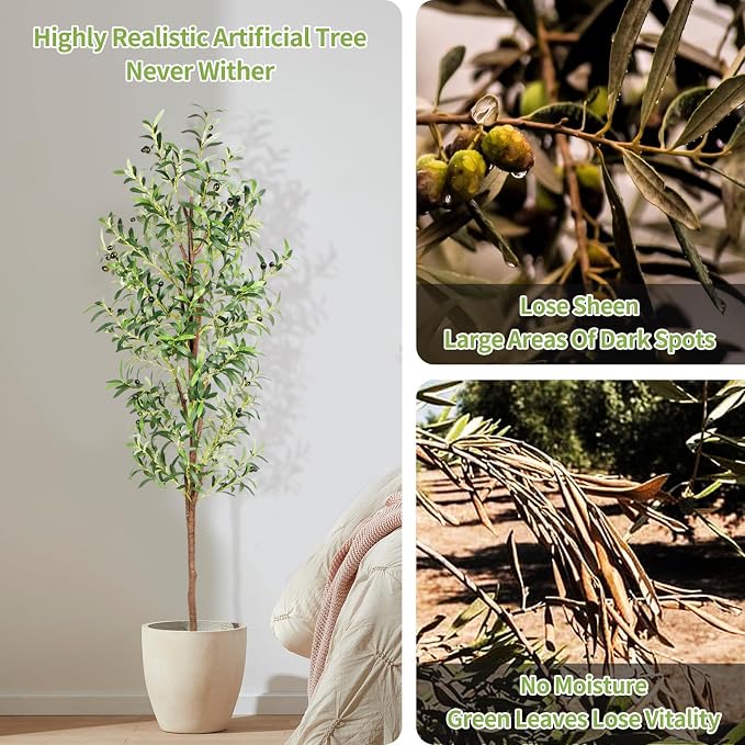 Artificial Olive Tree, 6FT Tall Faux Olive Trees 72in Outdoor Fake Potted Silk - Image 3