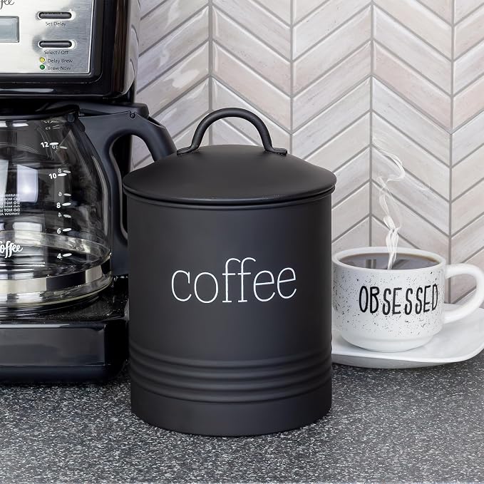 AuldHome Design Enamelware Black Coffee Canister; Modern Farmhouse Style Coffee - Image 2