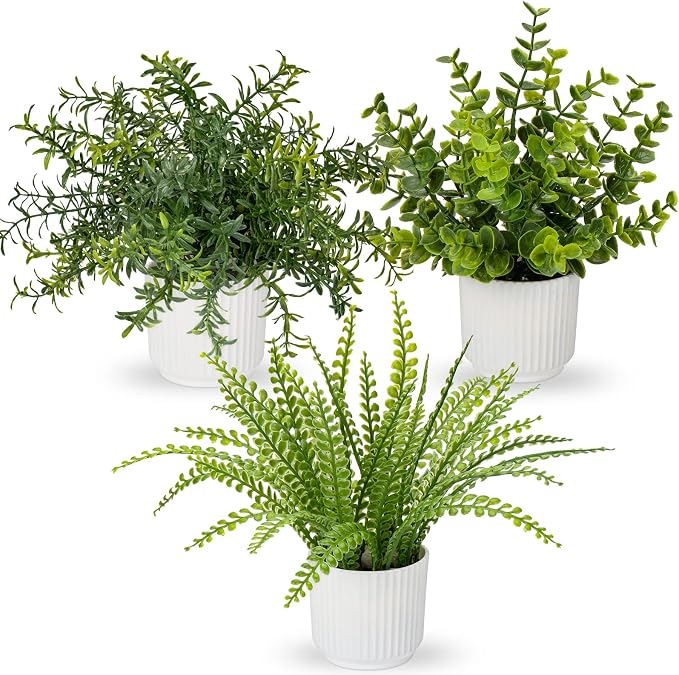 Hollyone 3 Pack Fake Plants Artificial Plants in Pots Small Faux Plant by Hollyone