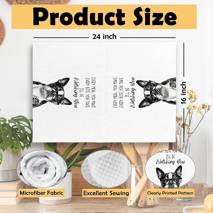 Boston Terrier Kitchen Towels Set of 2, Dog Kitchen Accessories, Bar Decor - Image 6