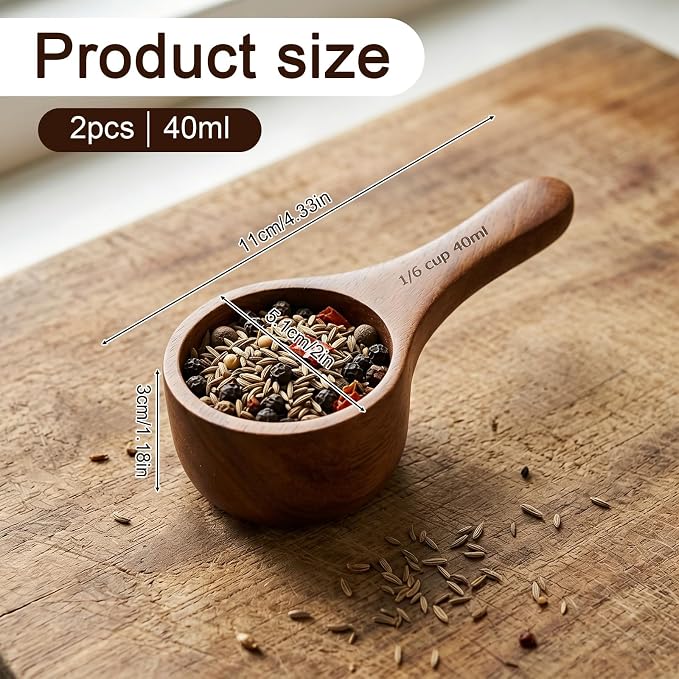 2 Pcs Coffee Scoop for Ground Coffee Walnut Wood Small Coffees Spoons 40 ml - Image 2