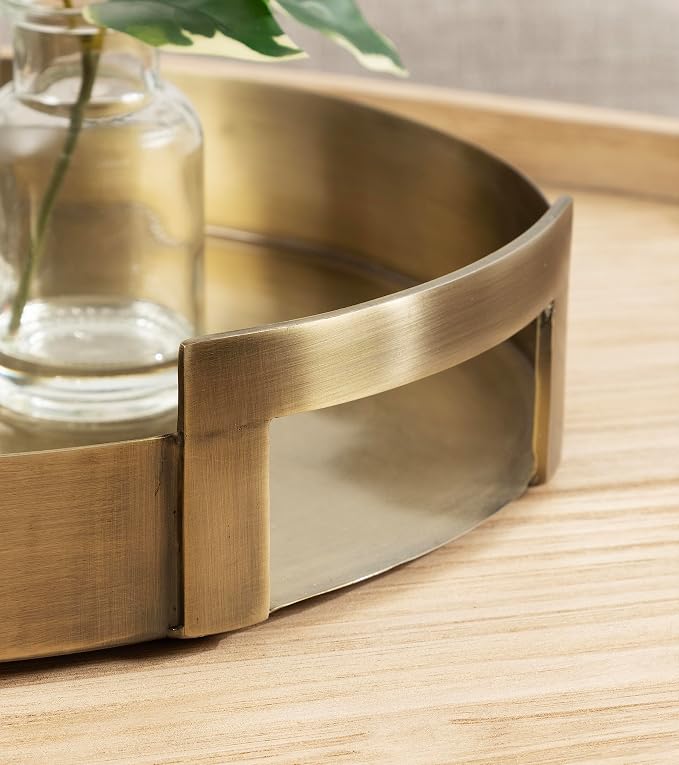 Kate and Laurel Myo Transitional Metal Round Tray; 15 x 15; Brass; Modern Glam - Image 4