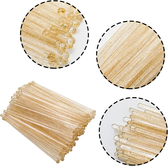 100 Pcs Gold Glitter Stirrers 7 Inch Disposable Round Top Crystal Swizzle - Image 3