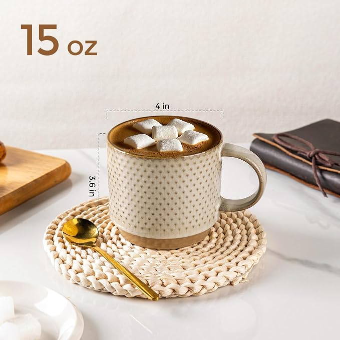 GBhome 15OZ Stackable Coffee Mugs, Ceramic Coffee Mugs - Image 3