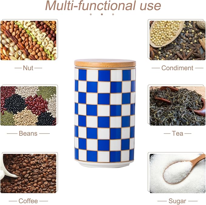 Kitchen Countertop Ceramic Checkered Canisters, Airtight Kitchen Canisters - Image 3