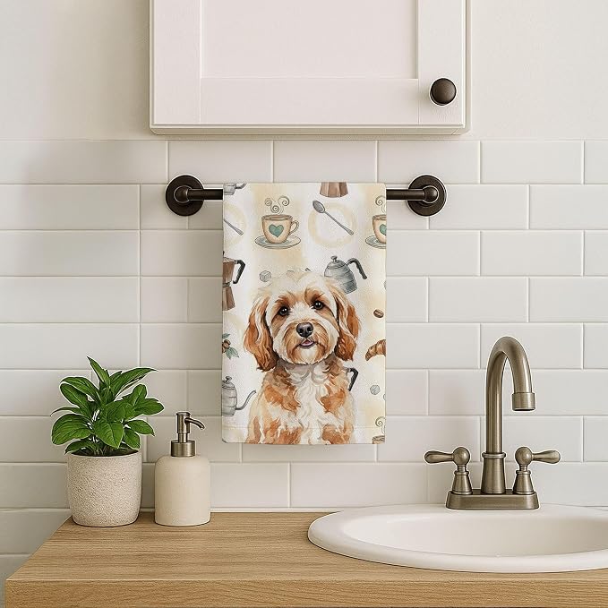 Caroline's Treasures Cavapoo Coffee Bar Kitchen Towel Velour Plush Front and - Image 7