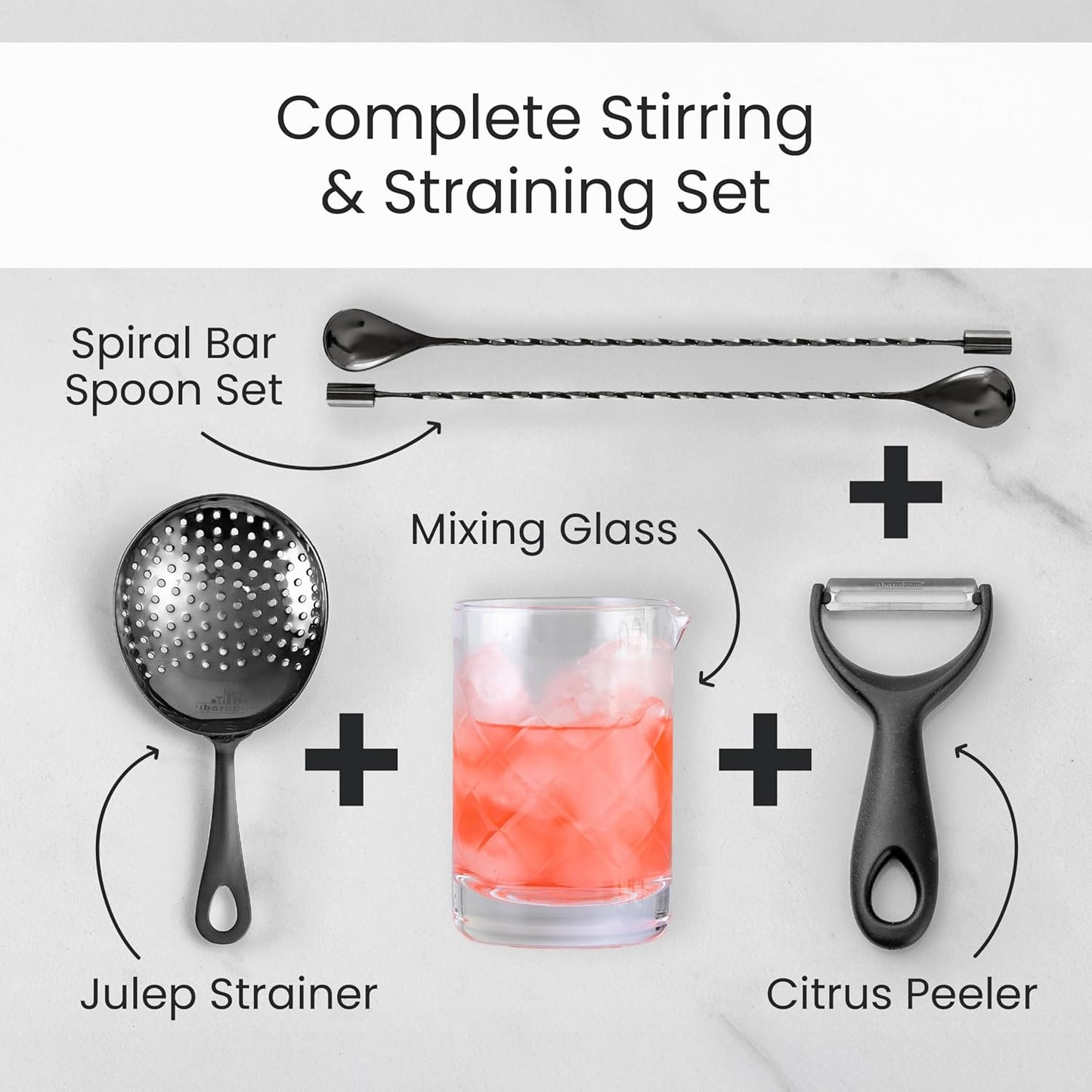 A Bar Above Bar Spoon Set, Spiral Handle, Stainless Steel Mixing Spoons for Cocktail Mixer Set, to Stir and Layer, Basic Professional or Home Bars Accessories (Stainless Steel, Spiral)