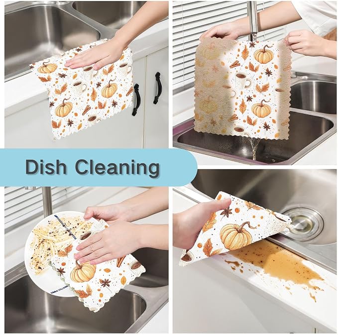 ALAZA Autumn Leaves Pumpkin Coffee Dish Towels Set of 6, Dish Bar Tea Towel - Image 3