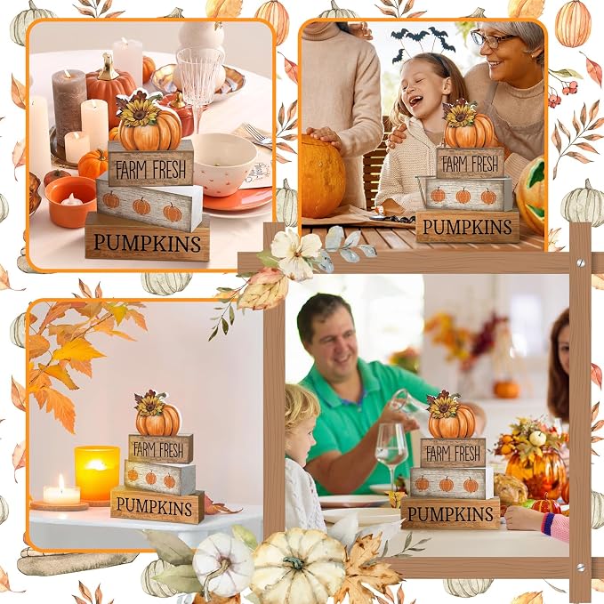Lineshading 4 Pcs Fall Pumpkin Decor Fall Table Decoration Thanksgiving Tiered - Image 4