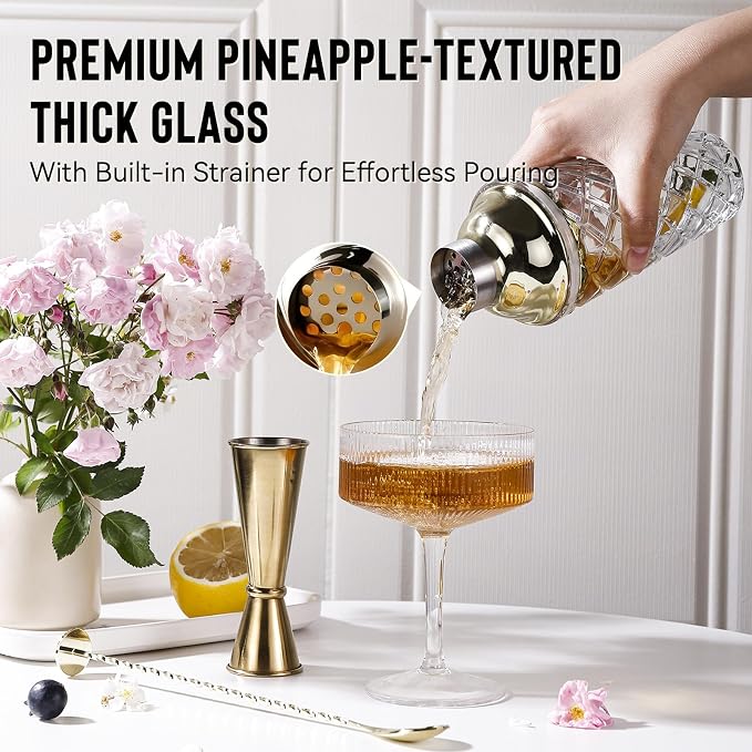 Cocktail Shaker Set with Coupe Glasses – 5-Piece Gift Set Includes Pineapple - Image 4
