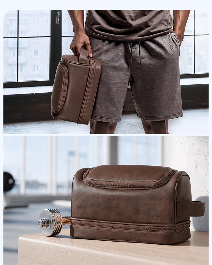 Elviros Toiletry Bag for Mens PU Leather Travel Organizer Kit - Image 8