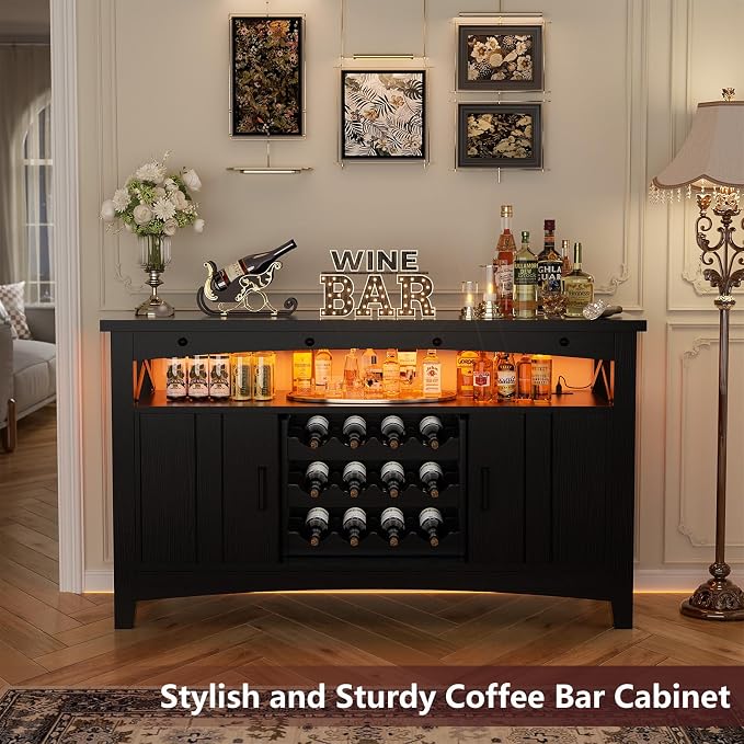 Armocity Farmhouse Coffee Bar Cabinet, Liquor Cabinet Bar - Image 3