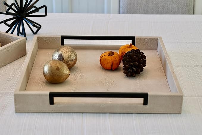 Sagala 16"x16" Ivory Shagreen Leather Serving Tray - Image 7