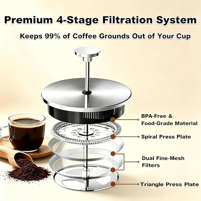 QUQIYSO French Press Coffee Maker, Large French Press - Image 3