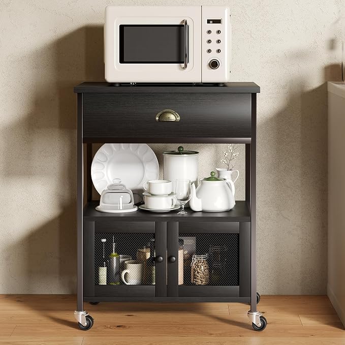 Catrimown Coffee Bar Cart Cabinet, 3 Tier Coffee Station Table on Wheels - Image 8