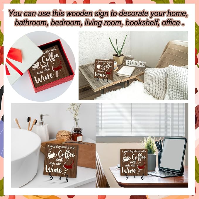 Coffee And Wine Desk Decor Sign, Rustic Wooden Sign - Image 3