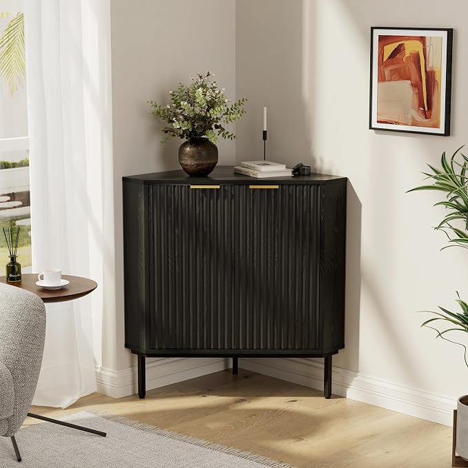 Modern Fluted Corner Cabinet, Small Floor Storage Cabinet - Image 6