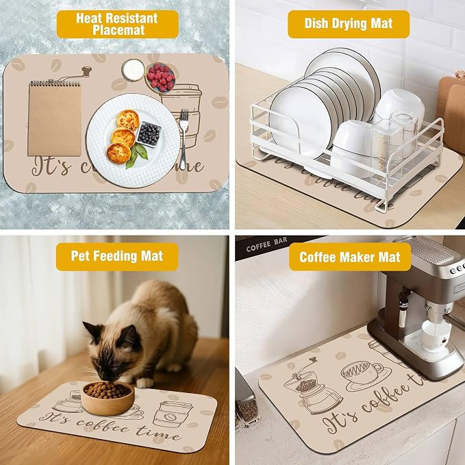 It's Coffee Time Coffee Mat 12" x 19", Non-Slip Absorbent Quick-Dry Mat - Image 4