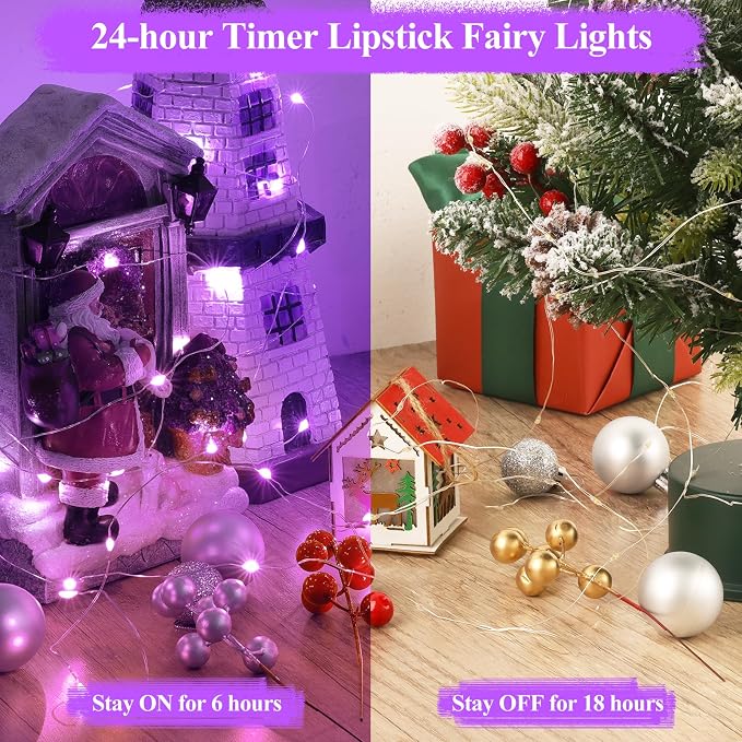 Lakumu 16FT Purple Fairy Lights, Rechargeable Battery Operated String Lights - Image 4