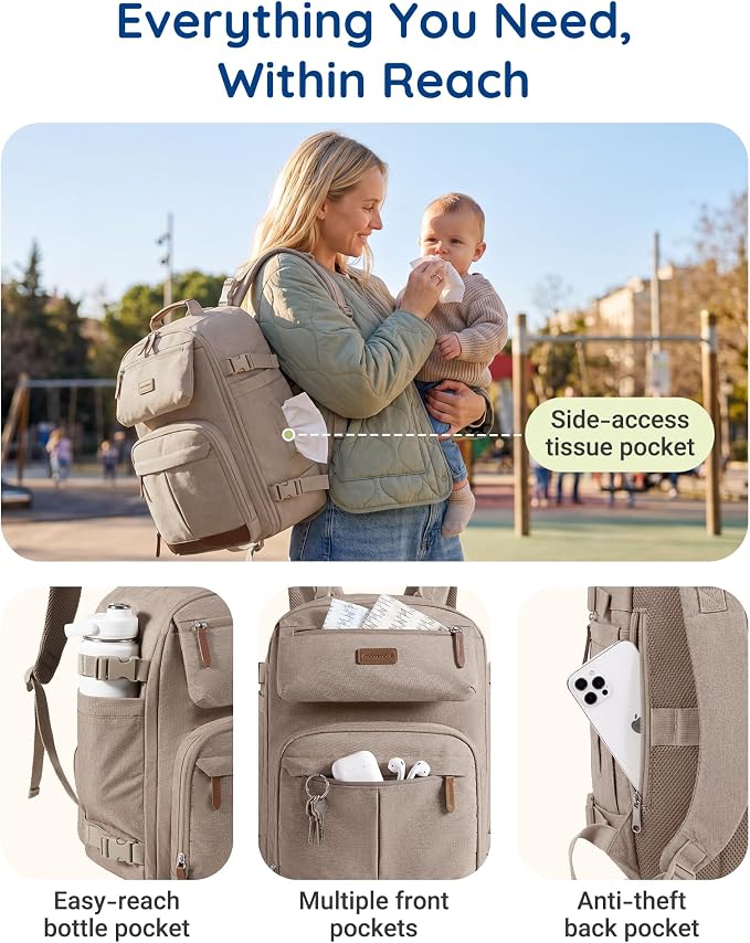 mommore Diaper Bag Backpack Multi-Pocket Travel Baby Bag - Image 3