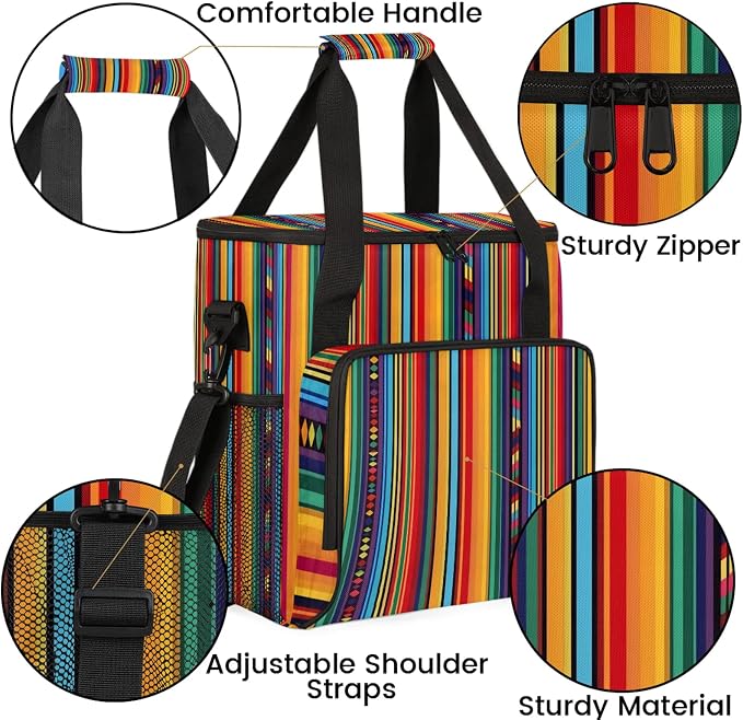 Boho Colorful Striped Coffee Maker Carring Bag, Large Insulated Storage - Image 6