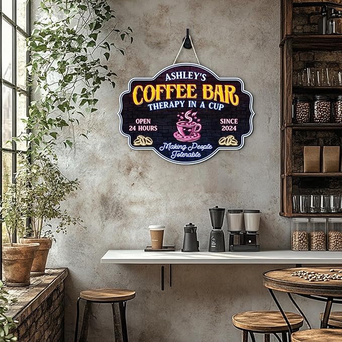 THUYPT Personalized Coffee Sign, Coffee Wooden Sign Plaque Wall Hanging Coffee - Image 4