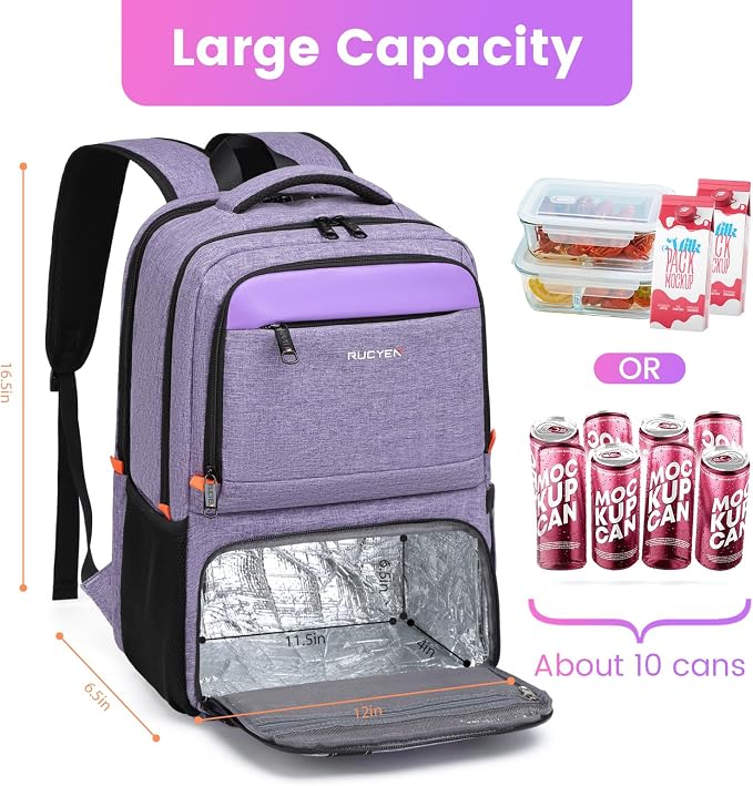 RUCYEN Lunch Backpack, Insulated Cooler Backpack Lunch Box - Image 3