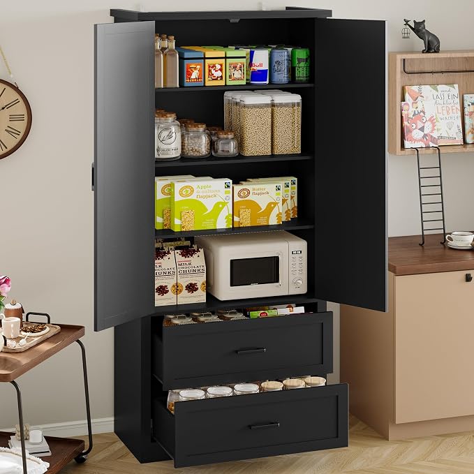 BORNOON Pantry Organizers and Storage Cabinet, 71” Barn Door White Kitchen - Image 3
