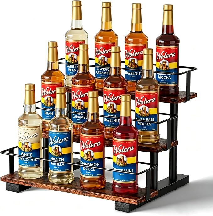 3-Tier Coffee Syrup Organizer Rack – Holds 12 Syrup Bottles, Stepped Display by Unknown