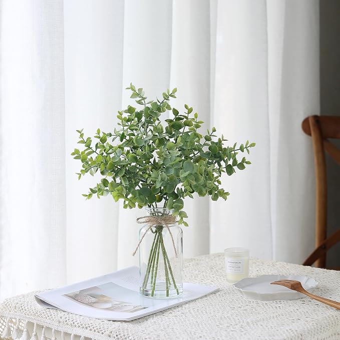 Zheart Fake Eucalyptus Stems in Glass Vase - Image 3
