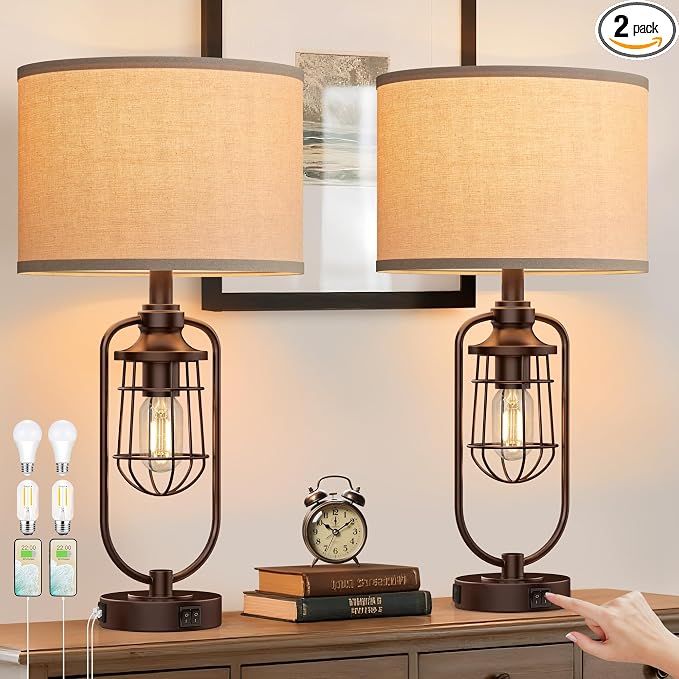 Table Lamps for Living Room Set of 2, Farmhouse Lamps for Night Stands by SRJJRS